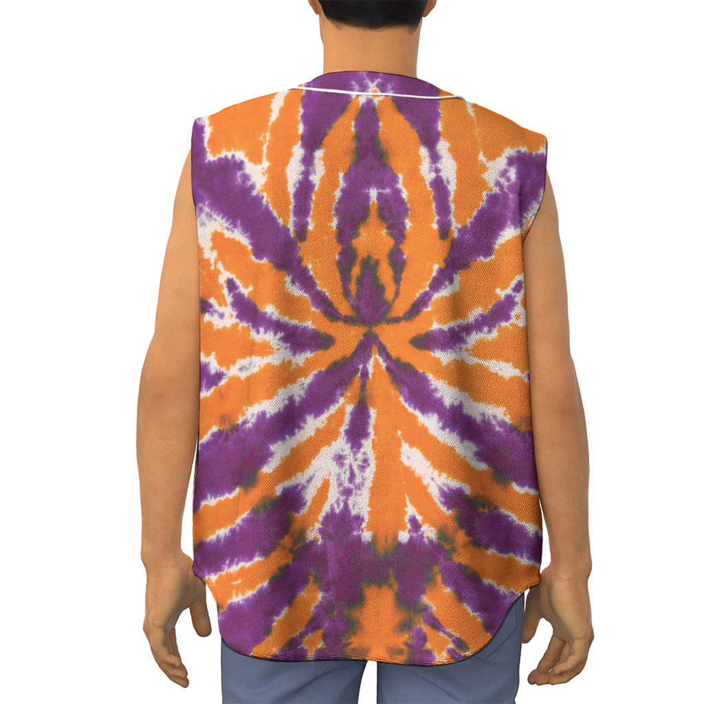 Purple And Orange Spider Tie Dye Print Sleeveless Baseball Jersey