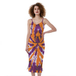 Purple And Orange Spider Tie Dye Print Slim Fit Midi Cami Dress