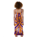 Purple And Orange Spider Tie Dye Print Slim Fit Midi Cami Dress