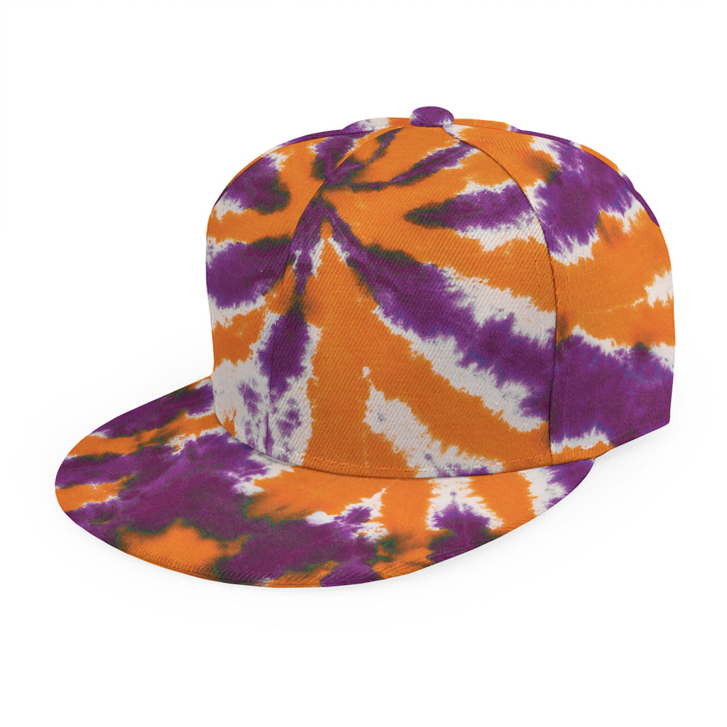 Purple And Orange Spider Tie Dye Print Snapback Cap