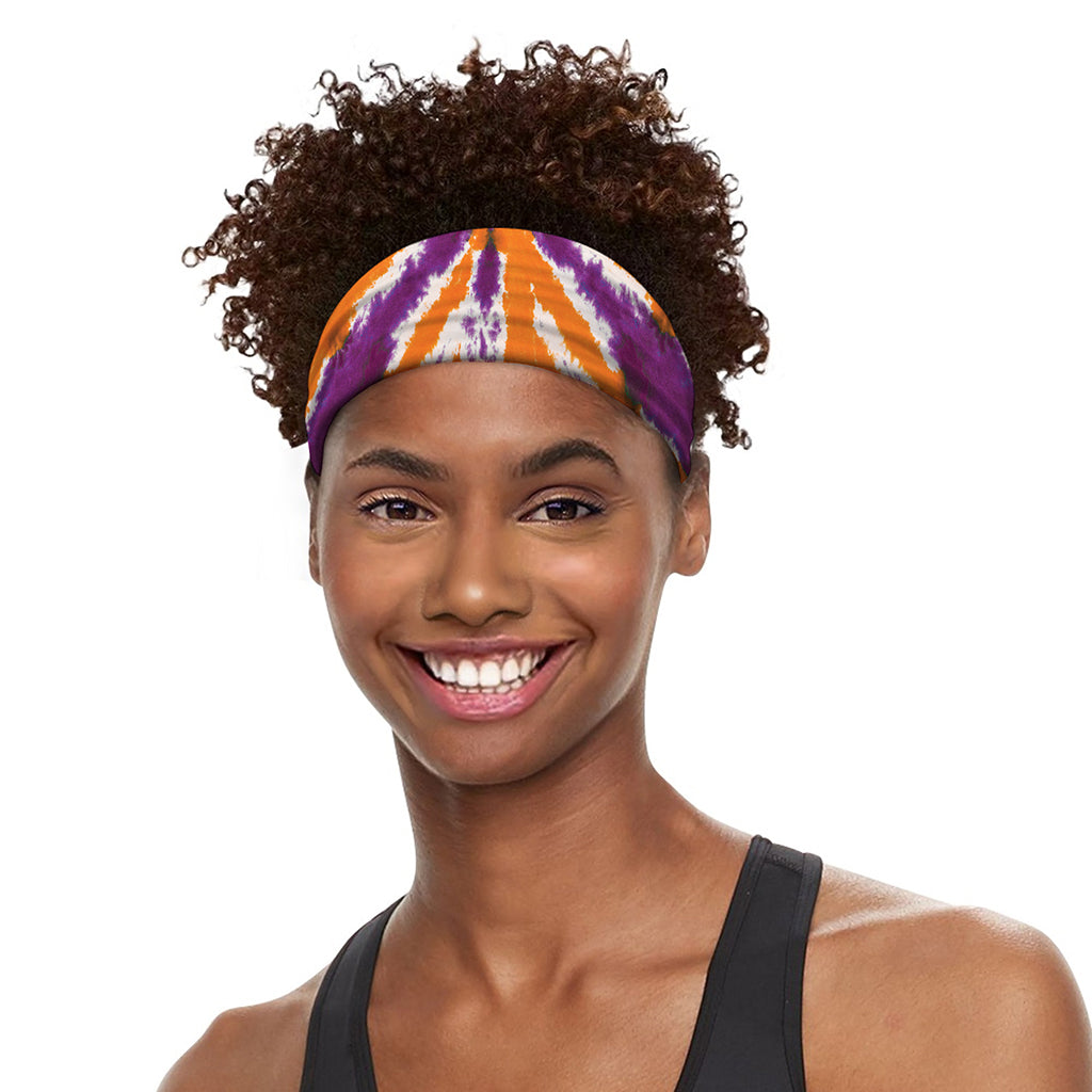 Purple And Orange Spider Tie Dye Print Sports Headband