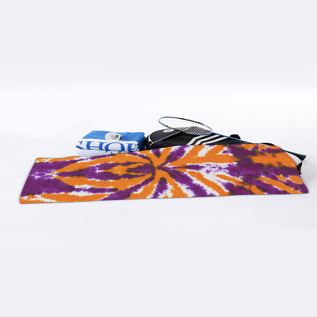 Purple And Orange Spider Tie Dye Print Sports Towel