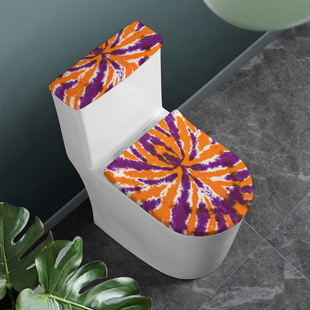 Purple And Orange Spider Tie Dye Print Toilet Lid And Tank Cover Set