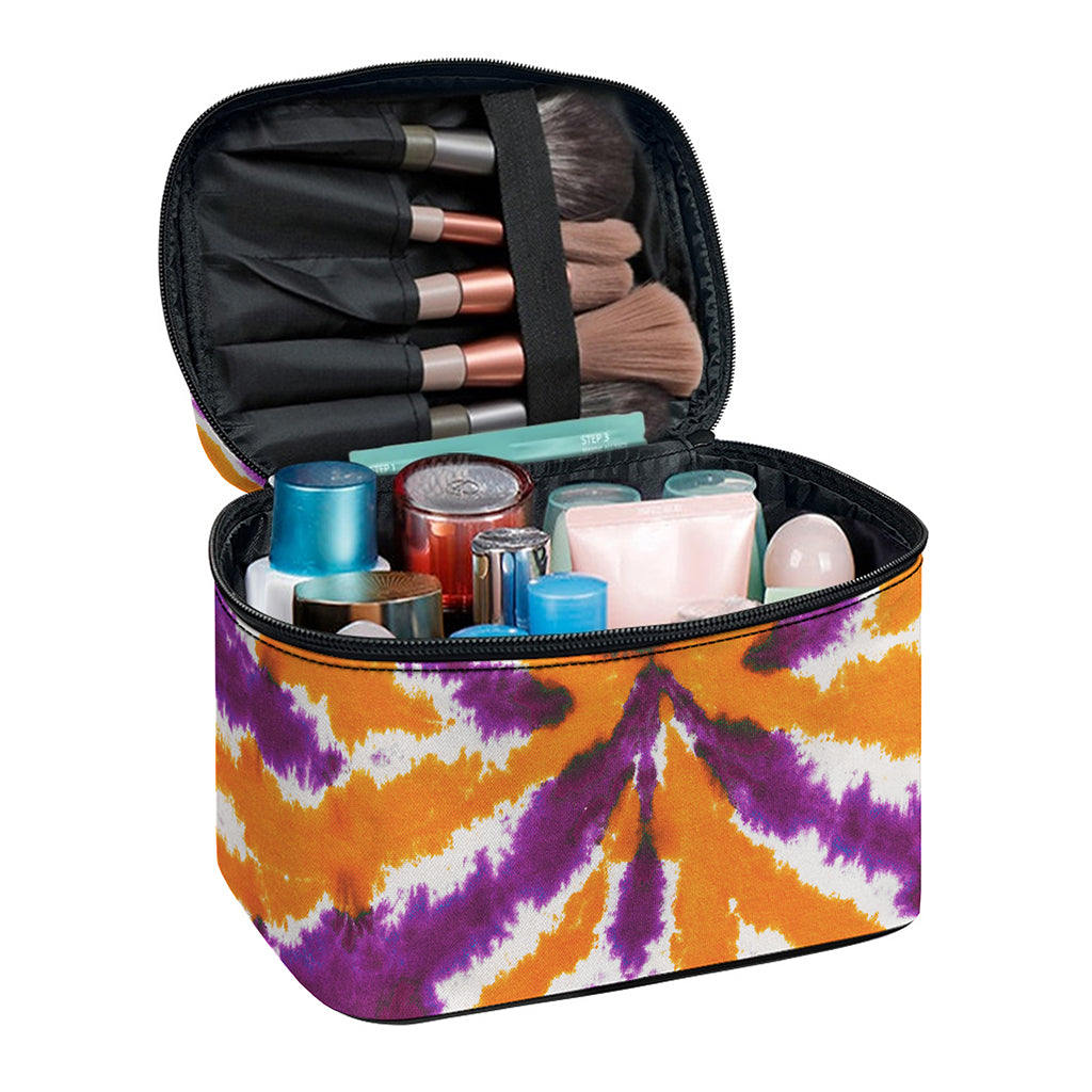 Purple And Orange Spider Tie Dye Print Travel Makeup Bag