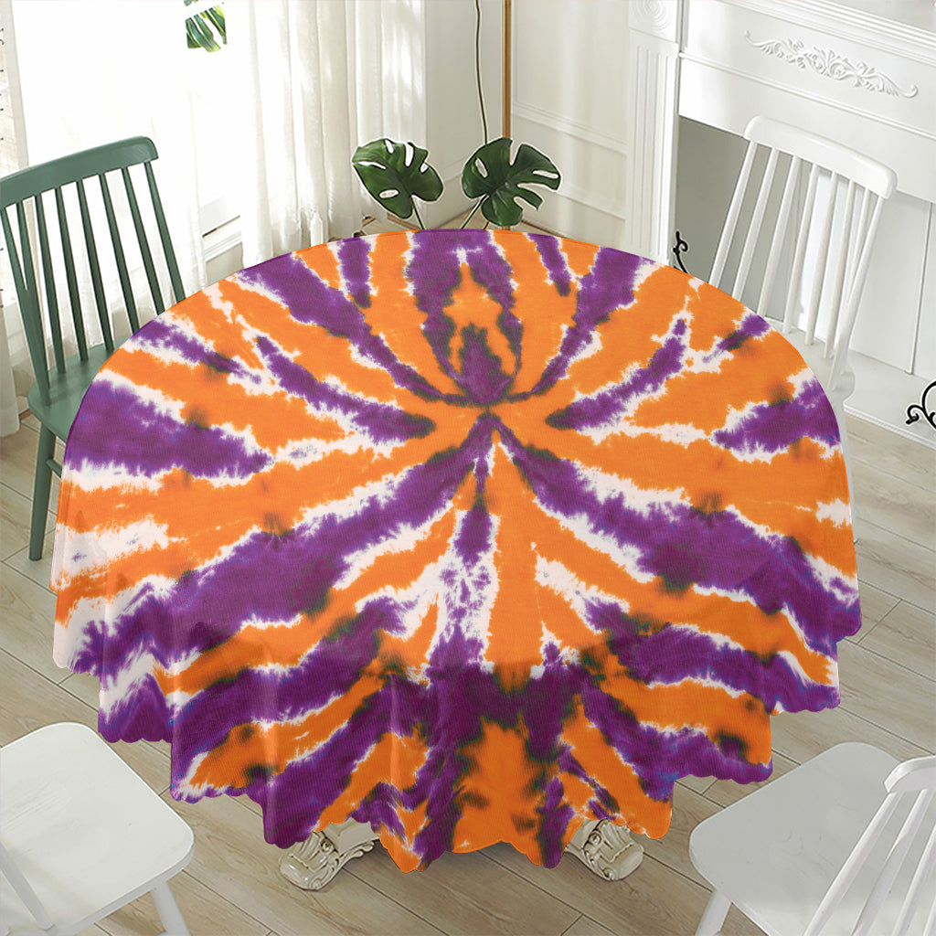 Purple And Orange Spider Tie Dye Print Waterproof Round Tablecloth