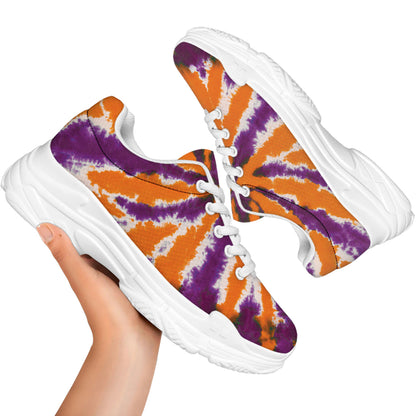 Purple And Orange Spider Tie Dye Print White Chunky Shoes
