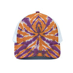 Purple And Orange Spider Tie Dye Print White Mesh Trucker Cap