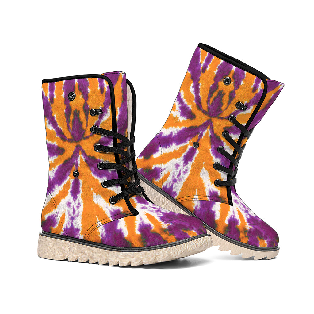 Purple And Orange Spider Tie Dye Print Winter Boots