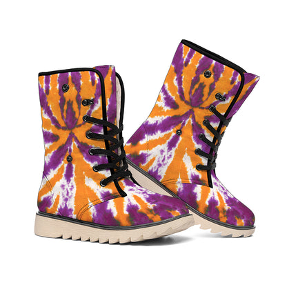 Purple And Orange Spider Tie Dye Print Winter Boots