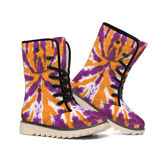 Purple And Orange Spider Tie Dye Print Winter Boots