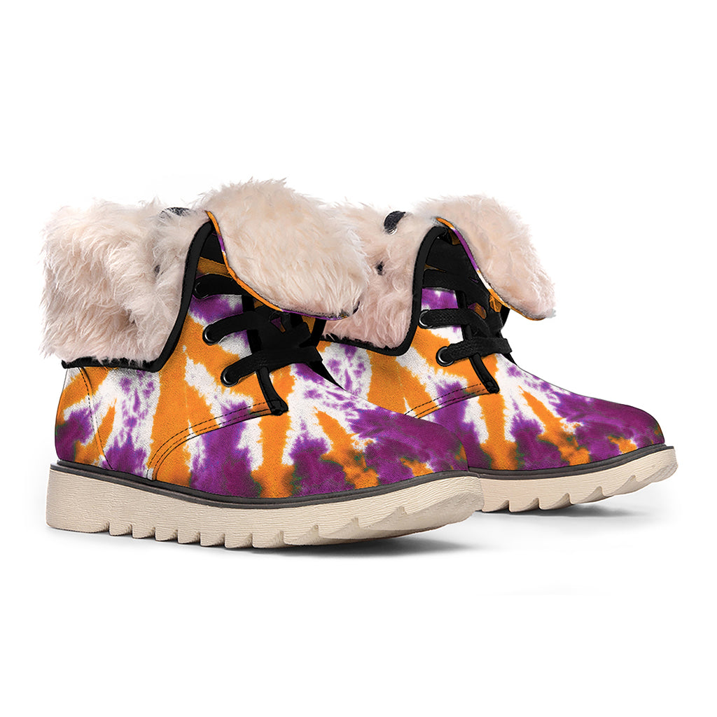 Purple And Orange Spider Tie Dye Print Winter Boots