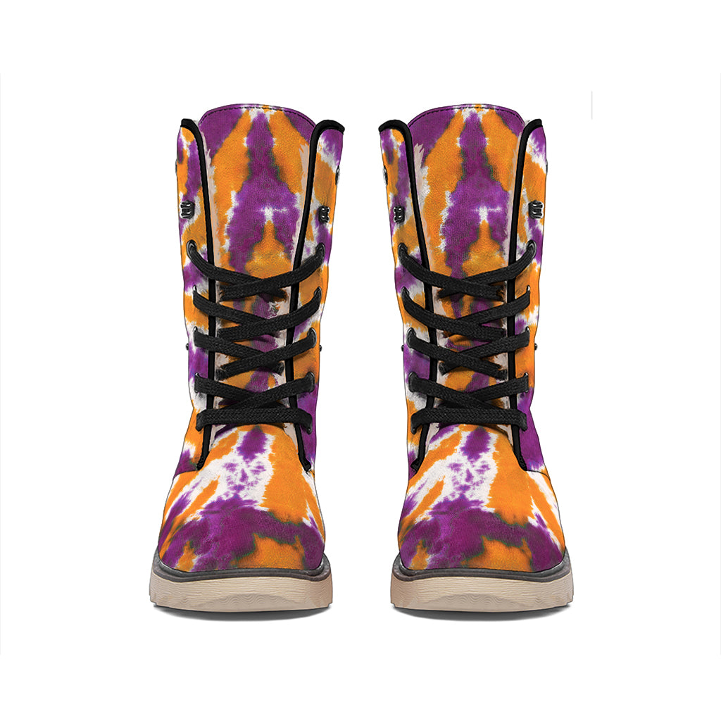 Purple And Orange Spider Tie Dye Print Winter Boots