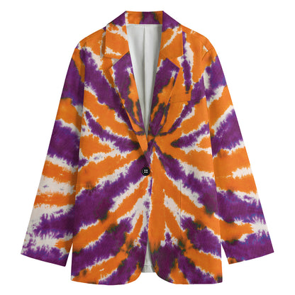 Purple And Orange Spider Tie Dye Print Women's Blazer