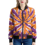 Purple And Orange Spider Tie Dye Print Women's Bomber Jacket