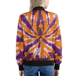 Purple And Orange Spider Tie Dye Print Women's Bomber Jacket