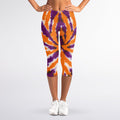 Purple And Orange Spider Tie Dye Print Women's Capri Leggings