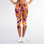 Purple And Orange Spider Tie Dye Print Women's Capri Leggings