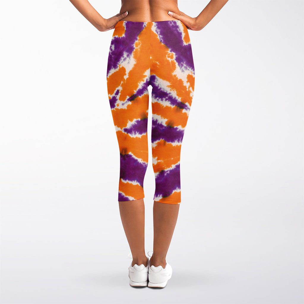 Purple And Orange Spider Tie Dye Print Women's Capri Leggings