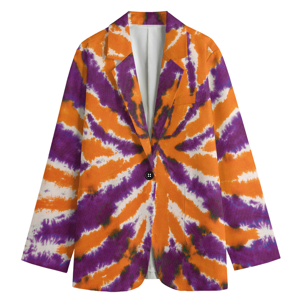 Purple And Orange Spider Tie Dye Print Women's Cotton Blazer