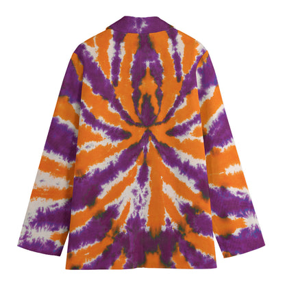Purple And Orange Spider Tie Dye Print Women's Cotton Blazer