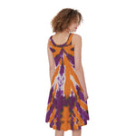 Purple And Orange Spider Tie Dye Print Women's Sleeveless Dress