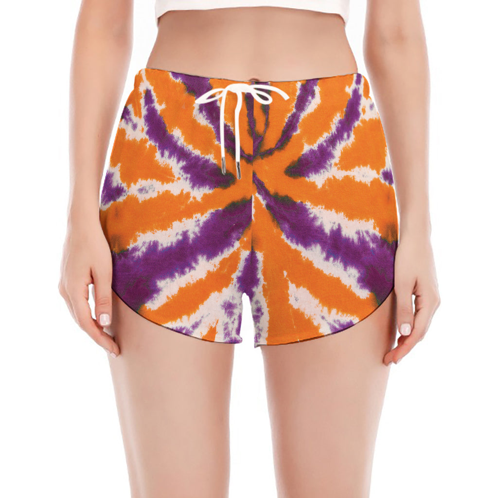 Purple And Orange Spider Tie Dye Print Women's Split Running Shorts