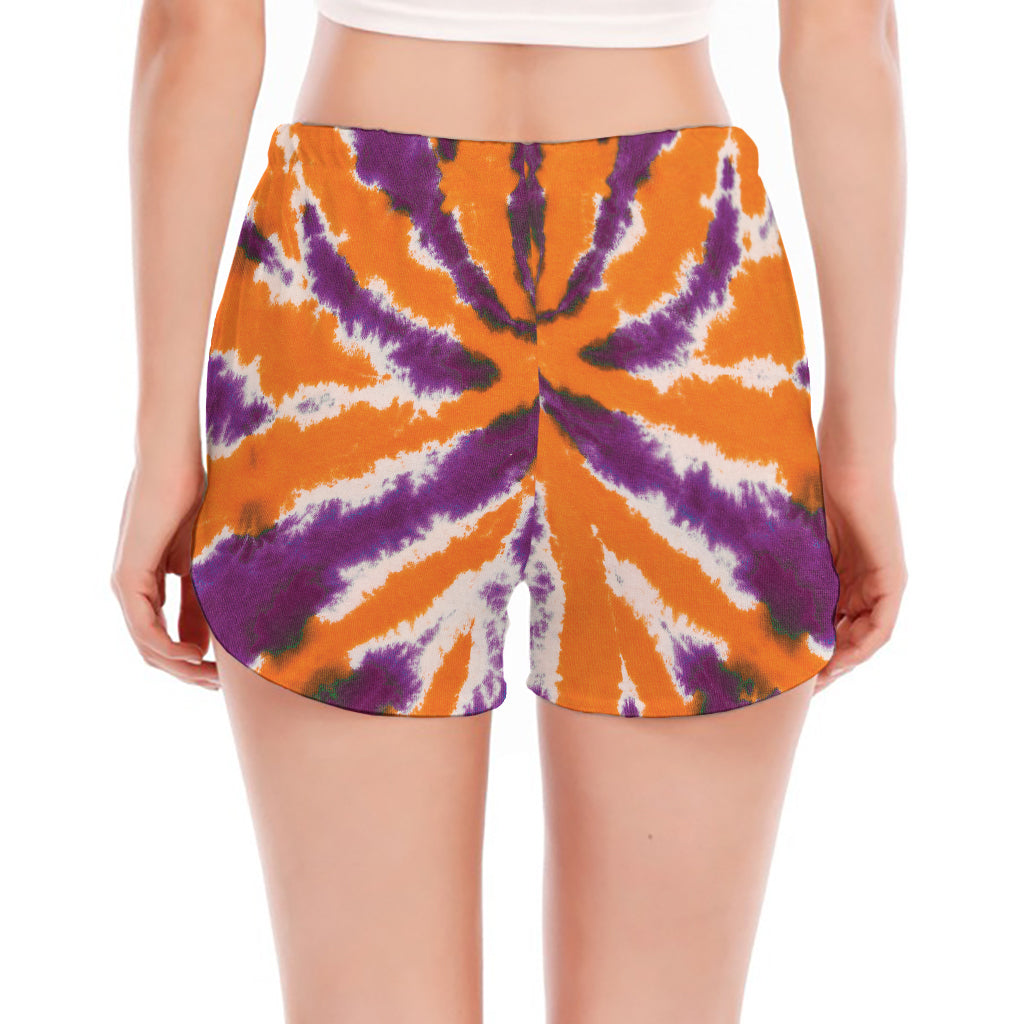 Purple And Orange Spider Tie Dye Print Women's Split Running Shorts