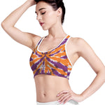 Purple And Orange Spider Tie Dye Print Women's Sports Bra