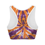 Purple And Orange Spider Tie Dye Print Women's Sports Bra