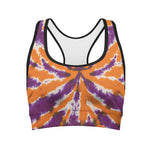 Purple And Orange Spider Tie Dye Print Women's Sports Bra