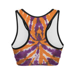 Purple And Orange Spider Tie Dye Print Women's Sports Bra