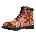 Purple And Orange Spider Tie Dye Print Padded Collar Lace Up Boots