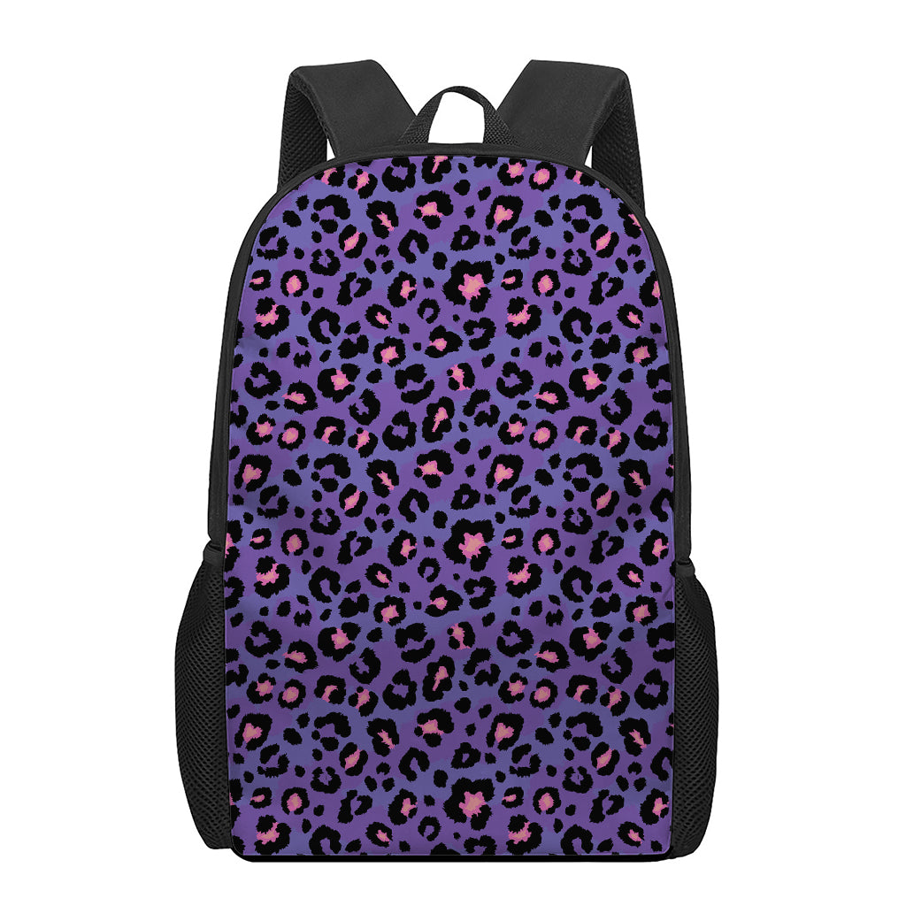 Purple And Pink Leopard Print 17 Inch Backpack
