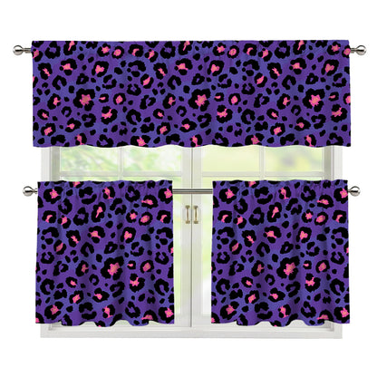 Purple And Pink Leopard Print 3 Piece Kitchen Curtains