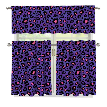 Purple And Pink Leopard Print 3 Piece Kitchen Curtains