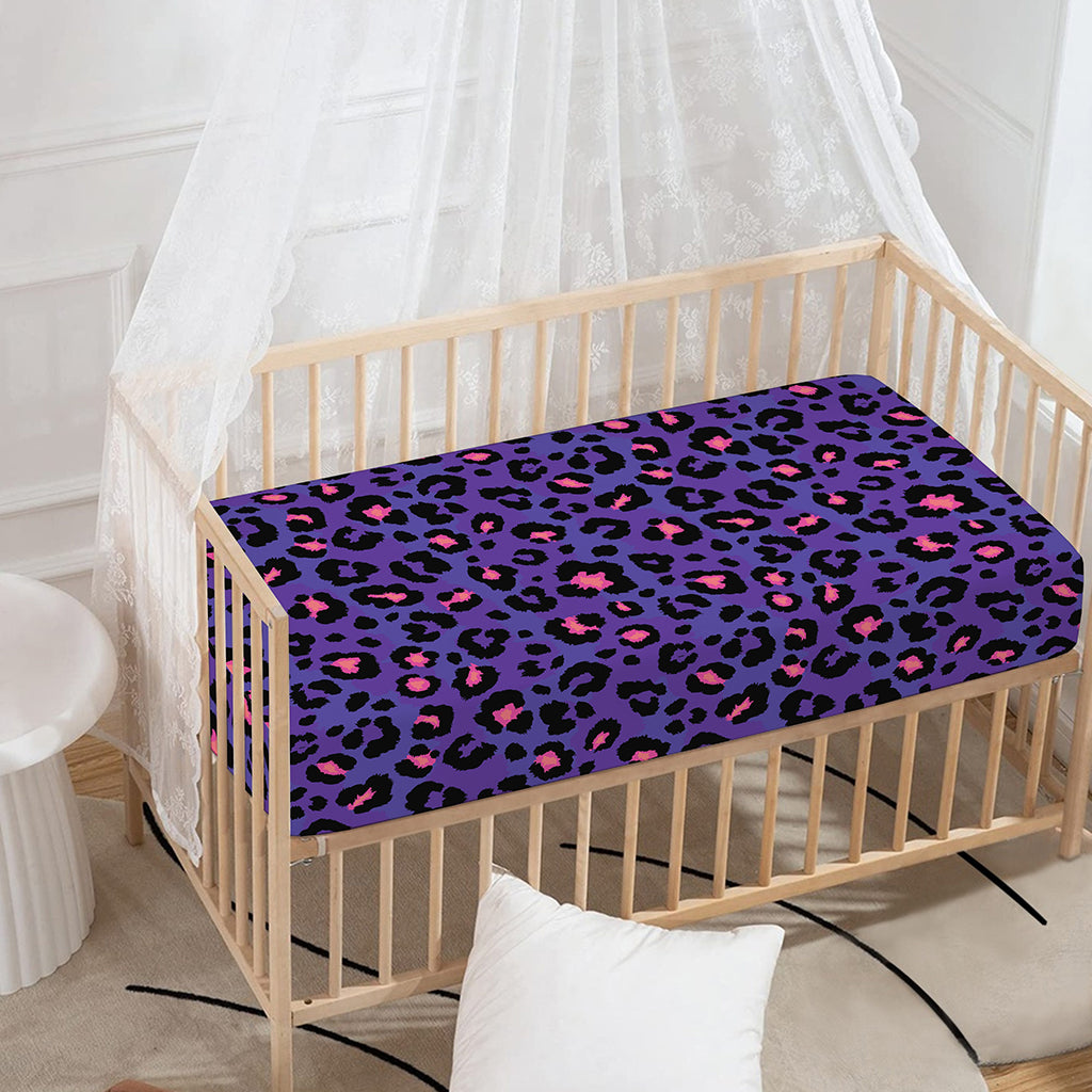 Purple And Pink Leopard Print Baby Crib Sheet