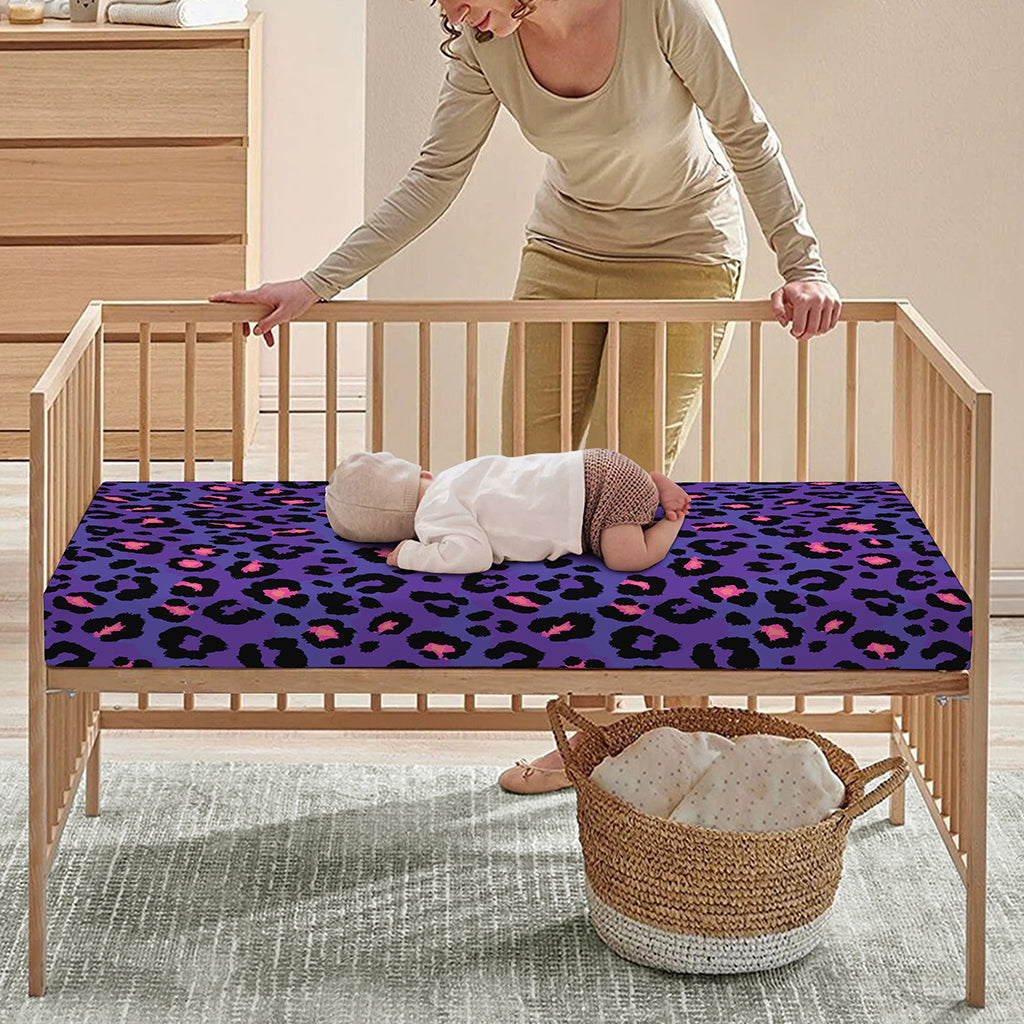 Purple And Pink Leopard Print Baby Crib Sheet