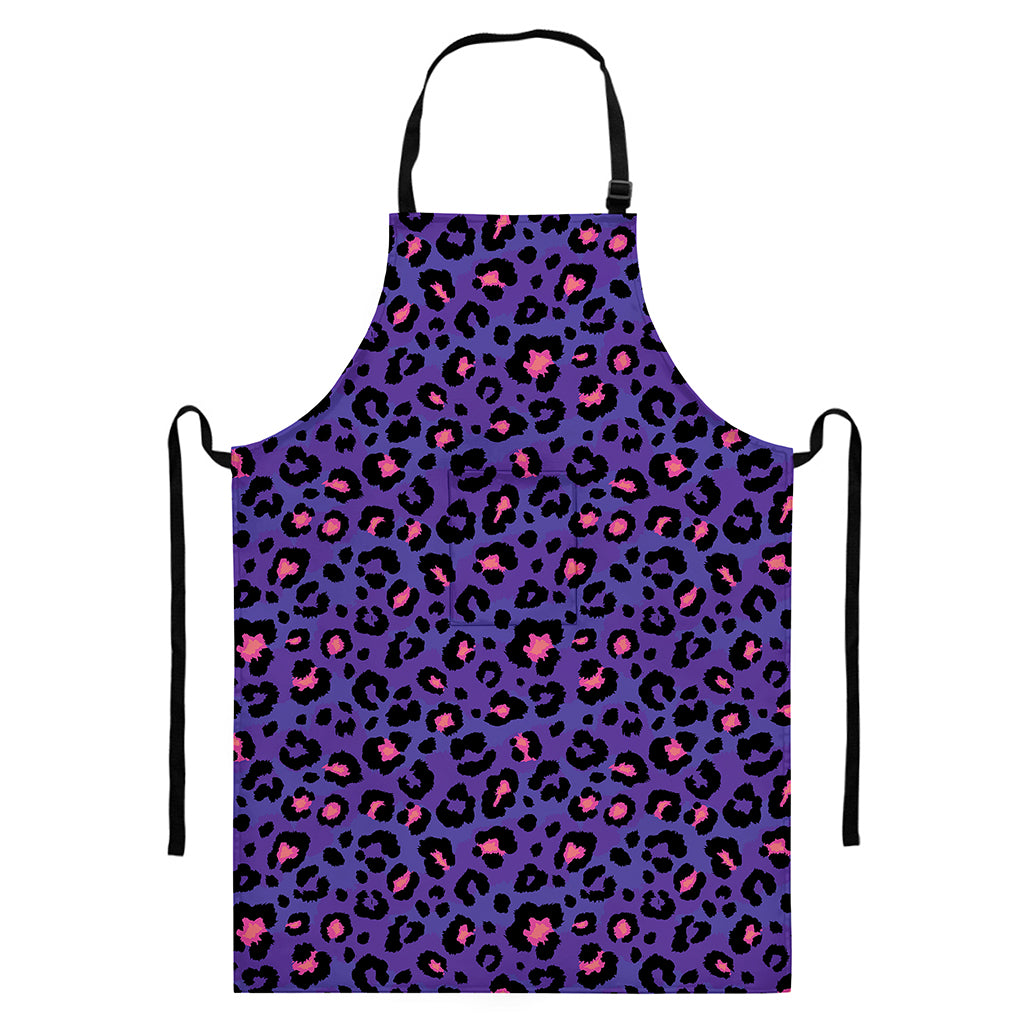 Purple And Pink Leopard Print Bib Apron With Pocket