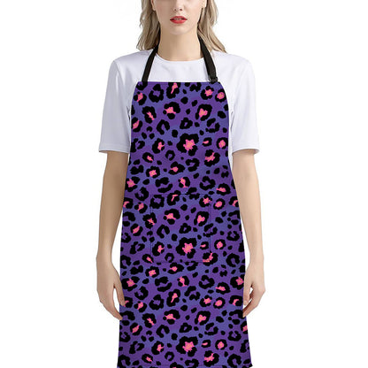 Purple And Pink Leopard Print Bib Apron With Pocket