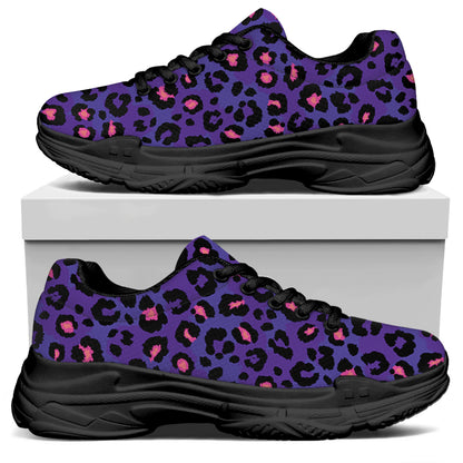 Purple And Pink Leopard Print Black Chunky Shoes