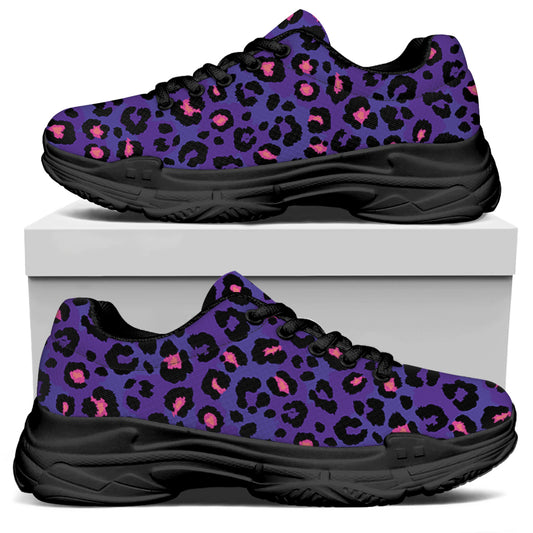 Purple And Pink Leopard Print Black Chunky Shoes