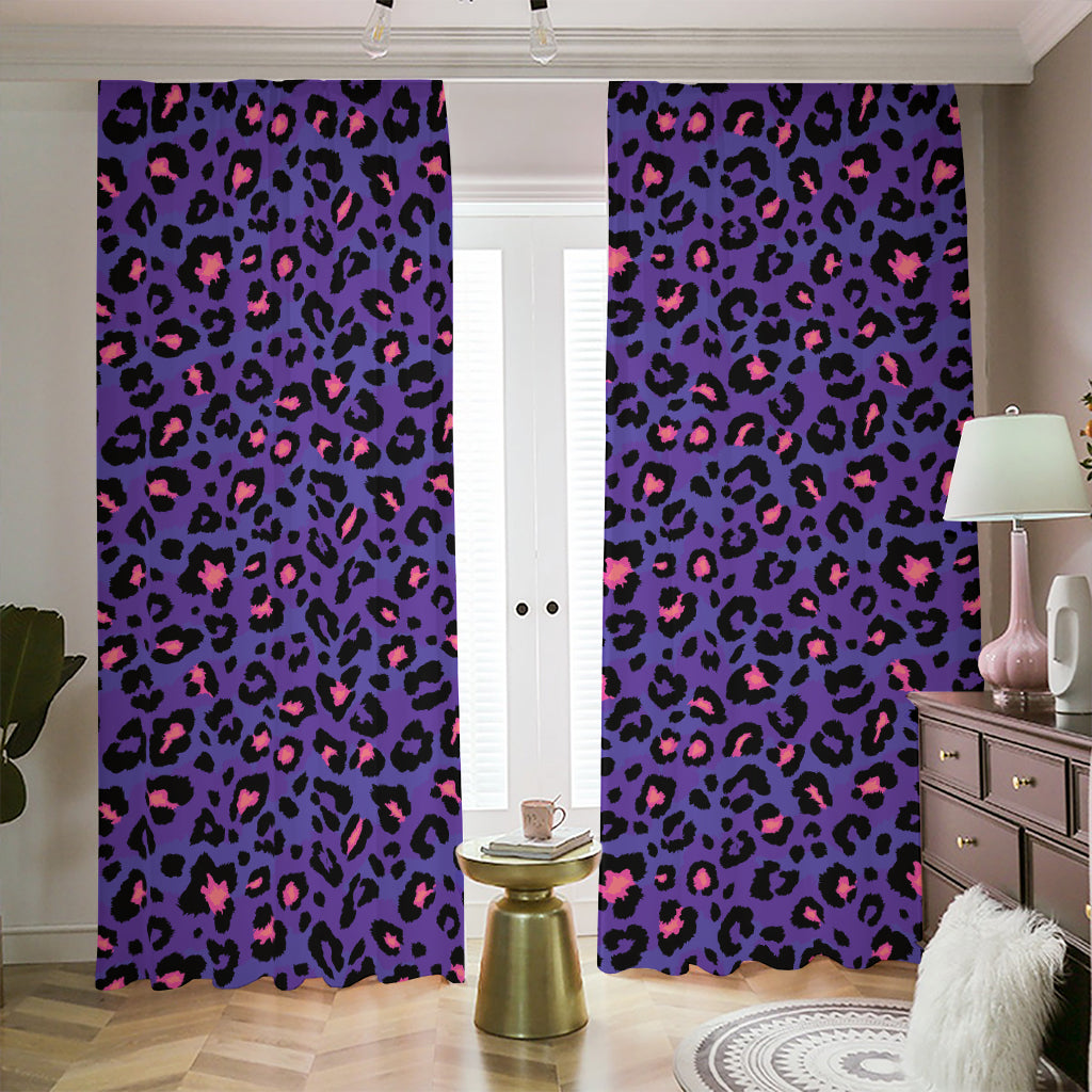 Purple And Pink Leopard Print Blackout Pencil Pleat Curtains