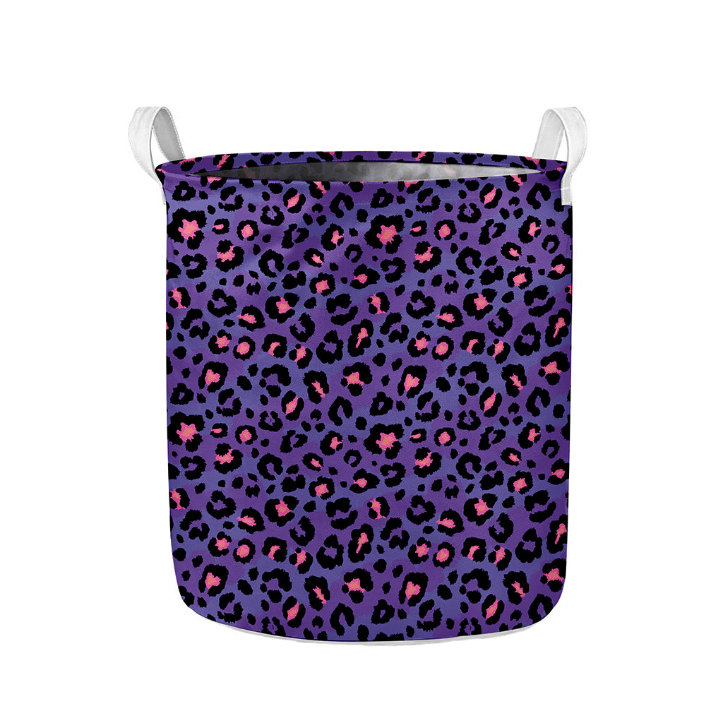 Purple And Pink Leopard Print Collapsible Laundry Basket