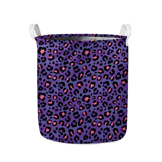 Purple And Pink Leopard Print Collapsible Laundry Basket