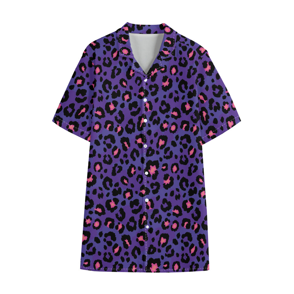 Purple And Pink Leopard Print Cotton Hawaiian Shirt