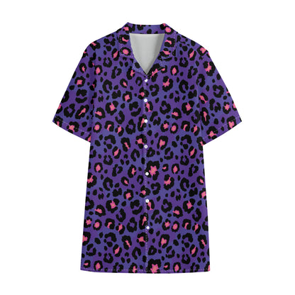 Purple And Pink Leopard Print Cotton Hawaiian Shirt