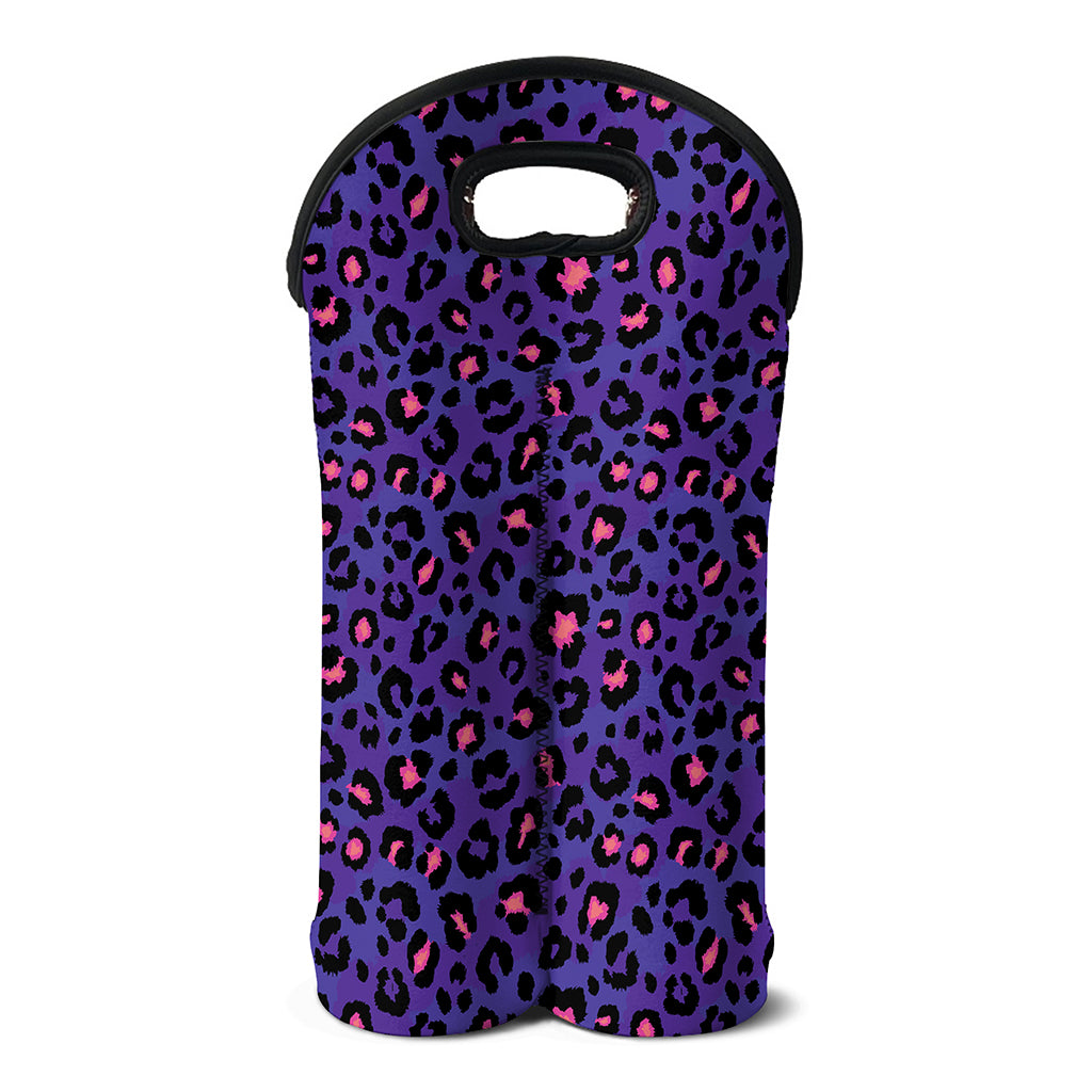 Purple And Pink Leopard Print Double Neoprene Wine Tote