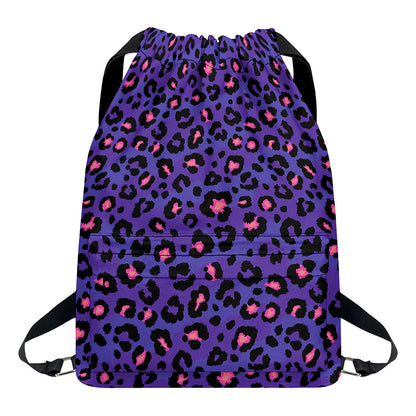 Purple And Pink Leopard Print Drawstring Backpack