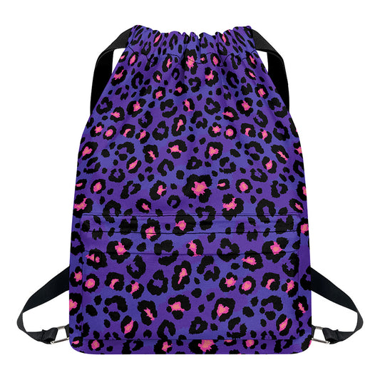Purple And Pink Leopard Print Drawstring Backpack