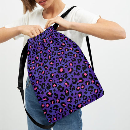Purple And Pink Leopard Print Drawstring Backpack